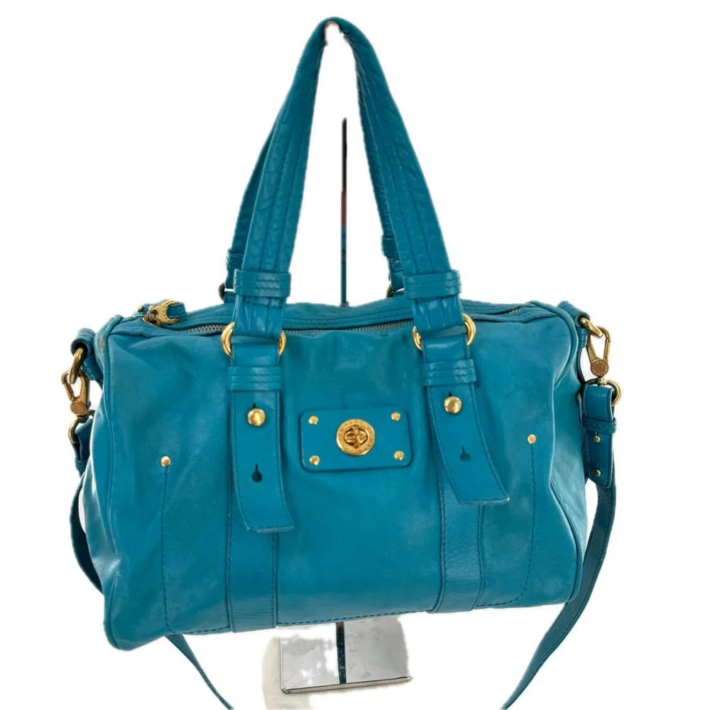 Marc Jacobs Totally Turnlock Shifty Satchel Crossbody Bag Peacock Blue Leather